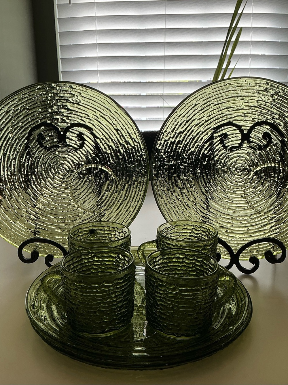 Vintage Anchor Hocking Soreno Avocado Green Snack Set - Plates & Cups MCM